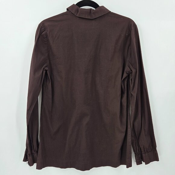 Tory Burch Brown Ruffle Button Down Shirt 10 - Picture 2 of 5